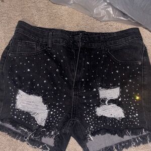 Zara Black Jean Shorts with Rhinestone Accents